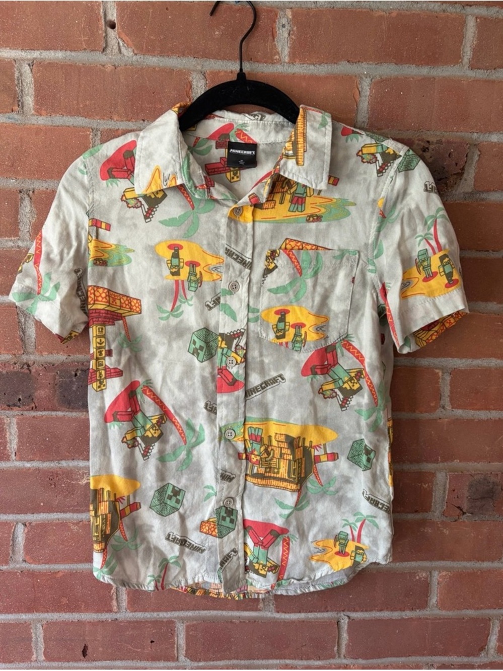 Boys Minecraft Button Up Shirt Size Small Creeper